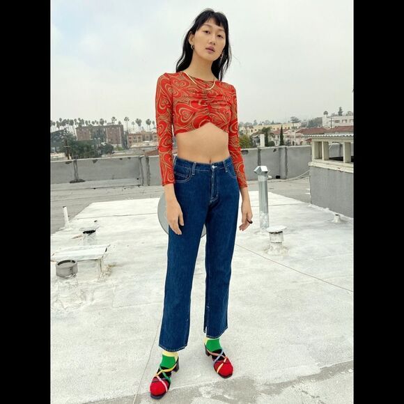 NEW Lisa Says Gah Elenor Ruched Centre Wild Hearts Long Sleeve Mesh Crop Top - Picture 3 of 10